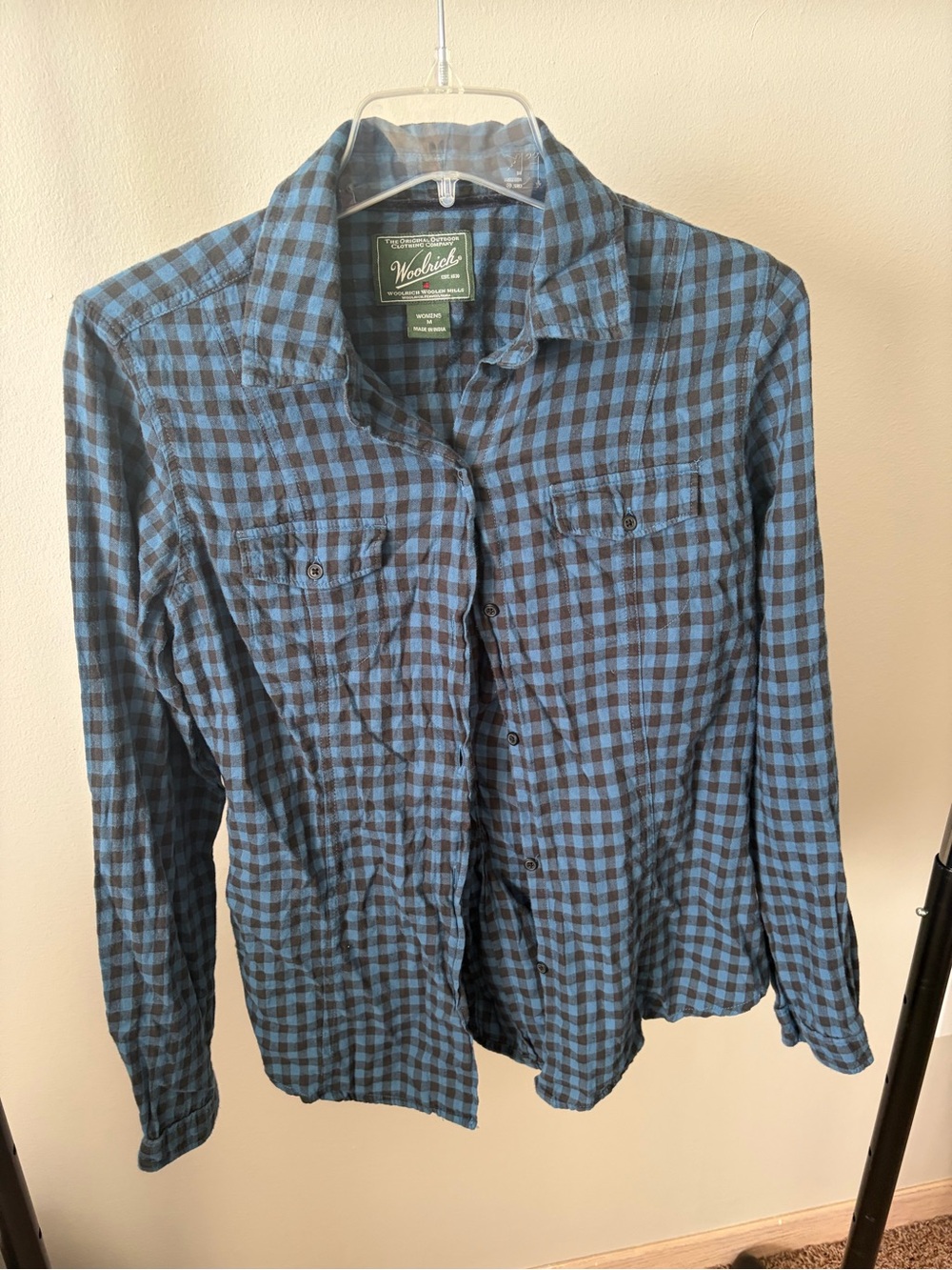 Woolrich Blue and Black Check Button-Down Shirt